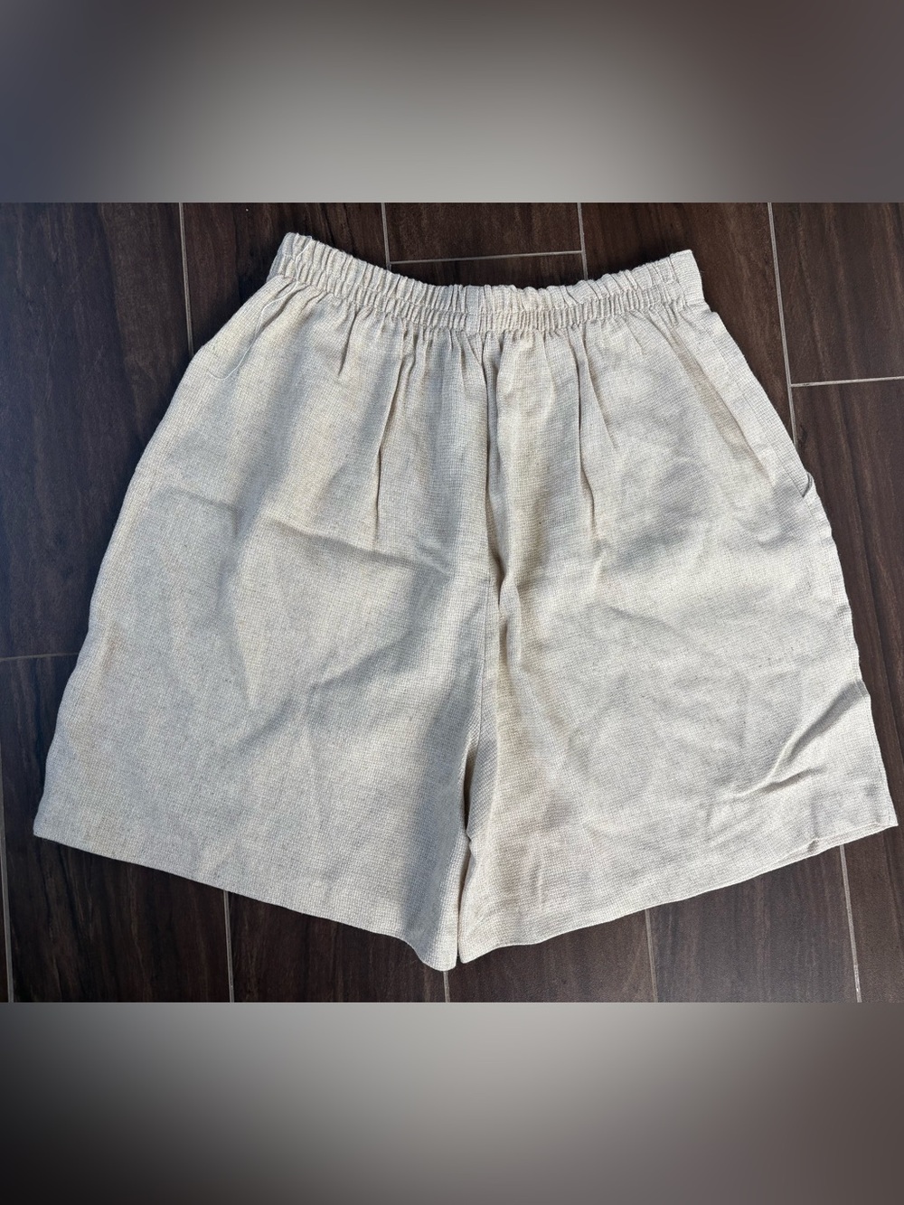 Coastal Linen Blend Look Pull-On Shorts Beige Elastic Waist Relaxed Summer SizeM - Picture 4 of 7
